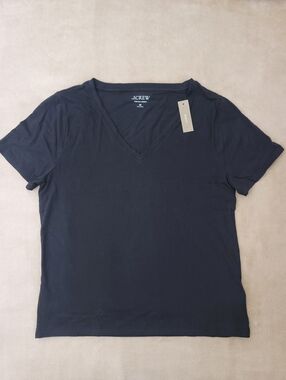 Jcrew Women Vintage Jersey Classic V-neck Navy Short Sleeve T-Shirt Size Medium